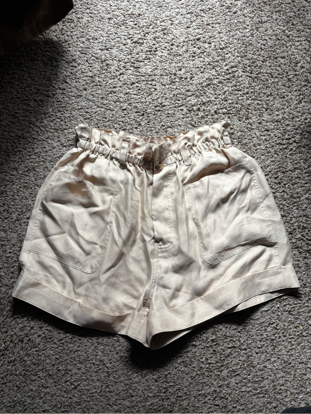 Women's High-Waist Paperbag Shorts in Light Cream